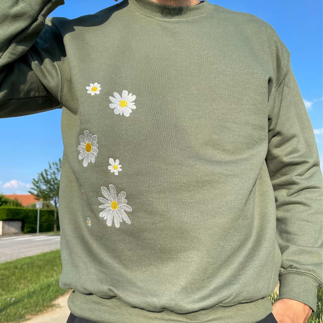 Sweat col rond Vert militaire- Flowers