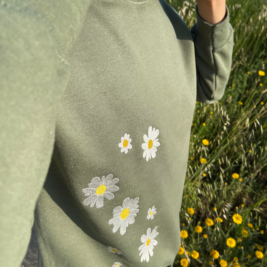 Sweat col rond Vert militaire- Flowers